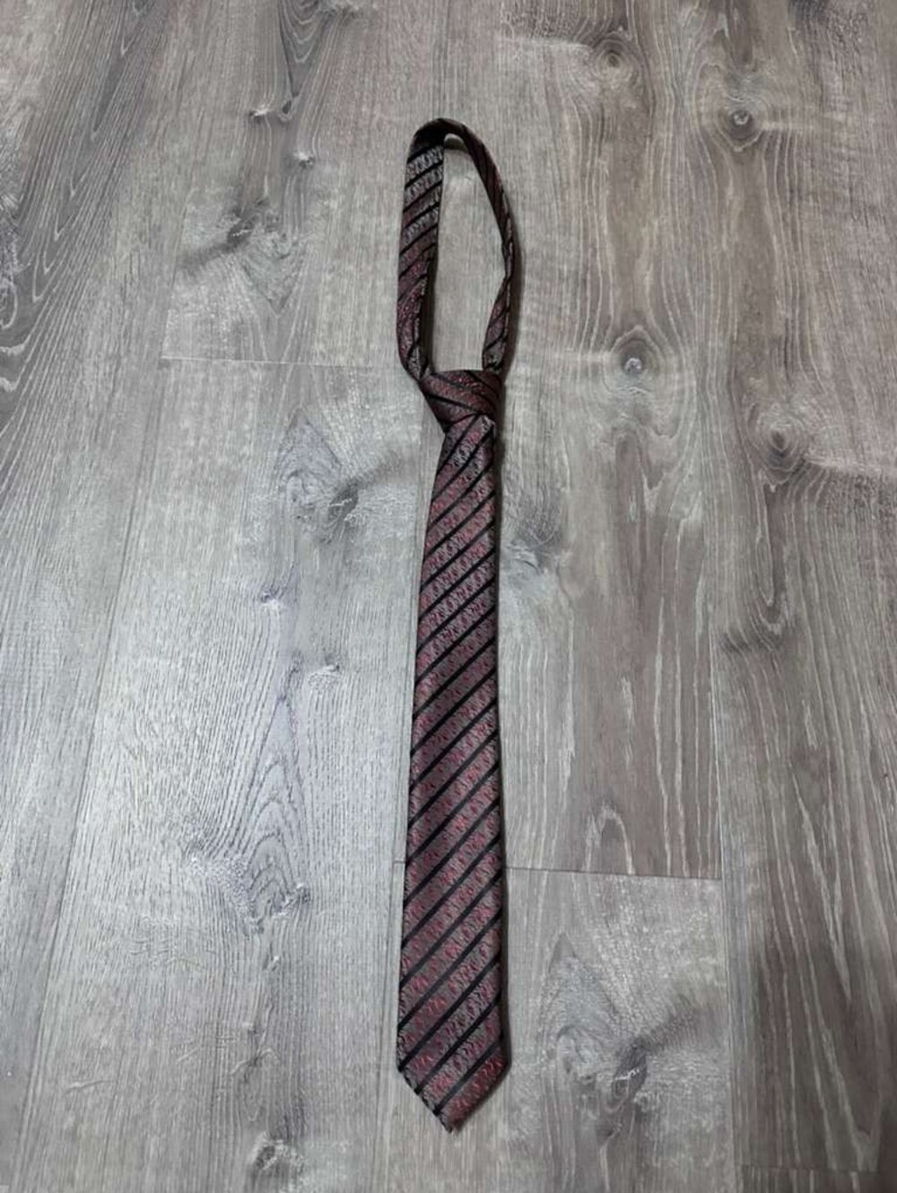 Men's Burgundy and Black Striped Tie - Classic Formal Accessory
